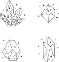 Collection of Celestial Crystal Outline. Abstract Decoration. Isolated Vector. vector