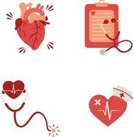 World Heart Day Sticker Set. Isolated On White Background. Vector Illustration.