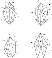 Collection of Celestial Crystal Outline. Abstract Decoration. Isolated Vector. vector