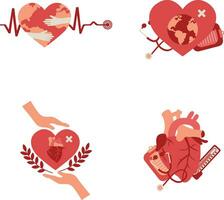 World Heart Day Sticker Set. Isolated On White Background. Vector Illustration.