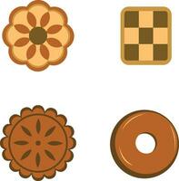 Cookies Biscuit Illustration In Different Shape. Flat Design. Vector Icon.
