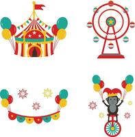 Vintage Carnival Circus With Different Shape and Color. Cartoon Design. Isolated Vector Set.