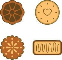 Cookies Biscuit Illustration In Different Shape. Flat Design. Vector Icon.