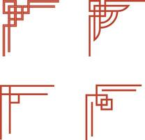 Chinese Traditional Corner In Geometric Shape. Oriental Frame Design. Isolated Vector Set.