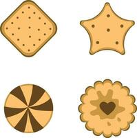 Cookies Biscuit Illustration In Different Shape. Flat Design. Vector Icon.