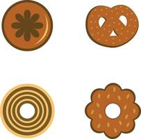 Cookies Biscuit Illustration In Different Shape. Flat Design. Vector Icon.