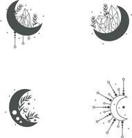 Celestial Moon Decoration In Flat Design. Isolated Vector Set.