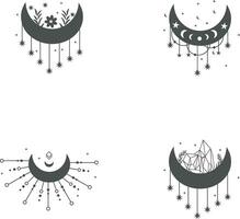 Celestial Moon Decoration In Flat Design. Isolated Vector Set.