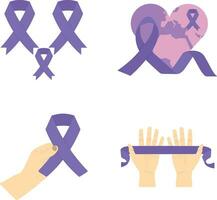 World Cancer Free Day Collection, With Hands, Ribbons and Hearts. Isolated Vector. vector