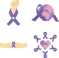 World Cancer Free Day Collection, With Hands, Ribbons and Hearts. Isolated Vector. vector