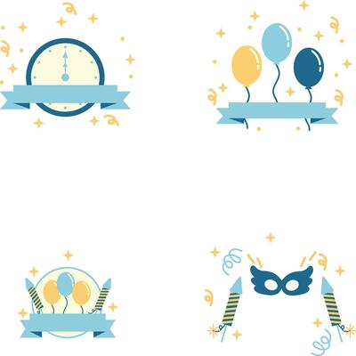 Set of New Year Party Badge. Isolated On White Background. Vector Icon.