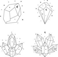 Celestial Crystal Outline With Abstract Design. Vector Illustration Set.