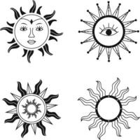 Celestial Sun Decoration Illustration Set. Flat  Design. Isolated Vector. vector