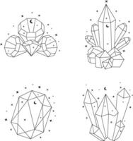 Celestial Crystal Outline With Abstract Design. Vector Illustration Set.