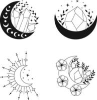 Collection of Celestial Moon Decoration. Isolated On White Background. Vector Icon.