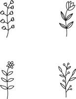 Hand Drawn Leaves With Doodle Design. Isolated On White Background. Vector Illustration.