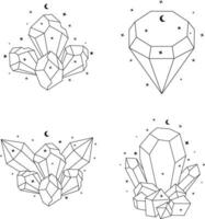 Celestial Crystal Outline With Abstract Design. Vector Illustration Set.