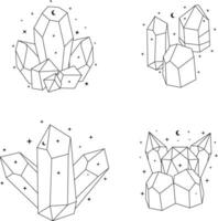 Celestial Crystal Outline With Abstract Design. Vector Illustration Set.