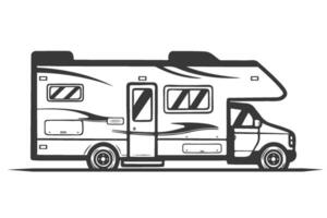 RV Camper Van Black Color Vector Illustration