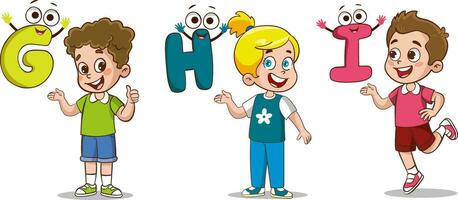 Education Concept and literacy learning vector illustration with Cartoon Characters.alphabet learning.