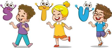 Education Concept and literacy learning vector illustration with Cartoon Characters.alphabet learning.