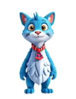 AI generated 3D cheerful blue cat standing on its hind legs, wearing a red scarf png