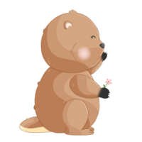 Animal groundhog smile and flower illustration png