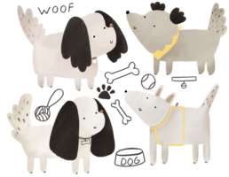 Funny dogs hand painted clipart. Pets collection flat design png