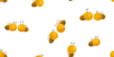 Seamless pattern with bees. Honey bee spring pattern. Cartoon hand draw childish illustration. png