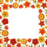 Square frame with yellow and red flowers. Spring card template. Botanical Border frame png