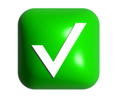 Gradient bright green rounded square check mark shiny button 3D png