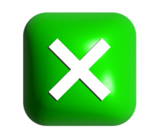 Gradient bright green rounded square cross mark shiny button 3D icon png