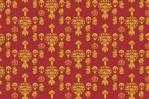 Symmetrical Red and Gold Chinese Ornamental Pattern with Flowers vector