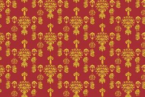 Symmetrical Red and Gold Chinese Ornamental Pattern with Flowers vector