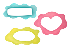 clipart cute watercolor photo frame heart-shaped, horizontal, oval set with copy space on transparent background. cut out stickers collection for any purpose, scrapbooking albums design png