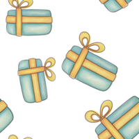 blue gift boxes with yellow ribbons seamless pattern background. watercolor holiday print for wrapping gifts, stickers, tape. Happy Birthday, valentine's day, Merry Christmas cards design, wallpaper png