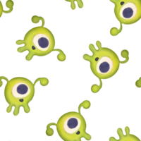 watercolor baby green character similar to alien, monster, microbe background. cartoon Smiling pathogen bacteria with flagella. funny viruses, cute microorganisms, germs png