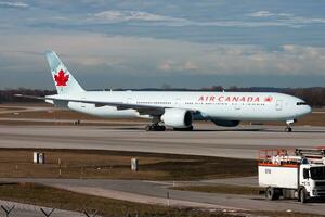 Air Canada passenger plane at airport. Schedule flight travel. Aviation and aircraft. Air transport. Global international transportation. Fly and flying. photo