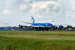 AirBridgeCargo Airlines Boeing 747-8 VQ-BLR cargo plane arrival and landing at Amsterdam Schipol Airport photo