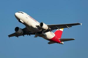 Iberia Airlines Airbus A319 EC-KUB passenger plane departure and take off at Budapest Airport photo