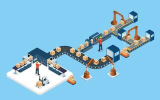 Smart Warehouse Technologies with agv robots, warehouse Automation System and Automated inventory control platforms. Vector illustration EPS 10