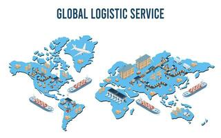 3D isometric Global logistics network concept with Transportation operation service, Supply Chain Management - SCM, Company Logistics Processes. Vector illustration EPS 10