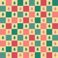 Cute retro vintage Christmas Checkerboard Y2K seamless pattern vector background. Abstract festive pink and jade green repeat texture wallpaper with xmas tree icon silhouette, modern trendy textile