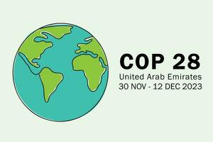 Naciones Unidas clima cambio conferencia 2023 UNFCCC policía 28 vector bandera diseño con planeta contorno color icono. internacional climat cambio cumbre póster
