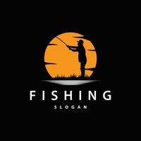 Angler Fishing Logo, Simple Outdoor Fishing Man Silhouette Template Design vector