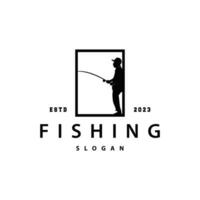 Angler Fishing Logo, Simple Outdoor Fishing Man Silhouette Template Design vector