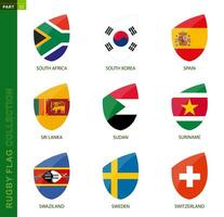 Rugby flag collection. Rugby icon with flag of 9 countries. vector