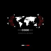 code your blog logo with a world map vector