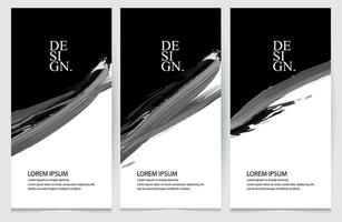 black and white vertical banners with abstract brush strokes vector