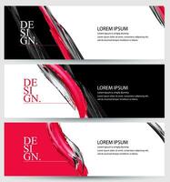 three banners with red and black paint strokes vector